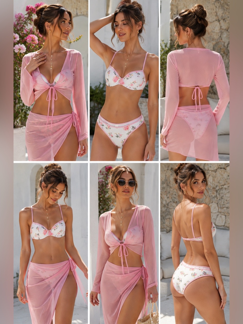 Cider Sweetheart Floral Underwire Bikini Set with Sheer Cover Up Size Small NWT